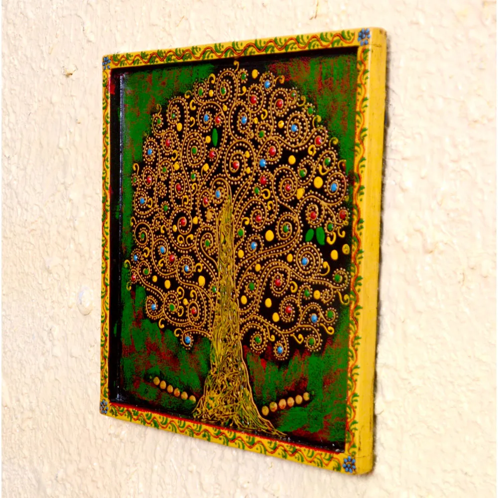 Divine Tree Traditioanl Art Painted Wooden Wall Panel