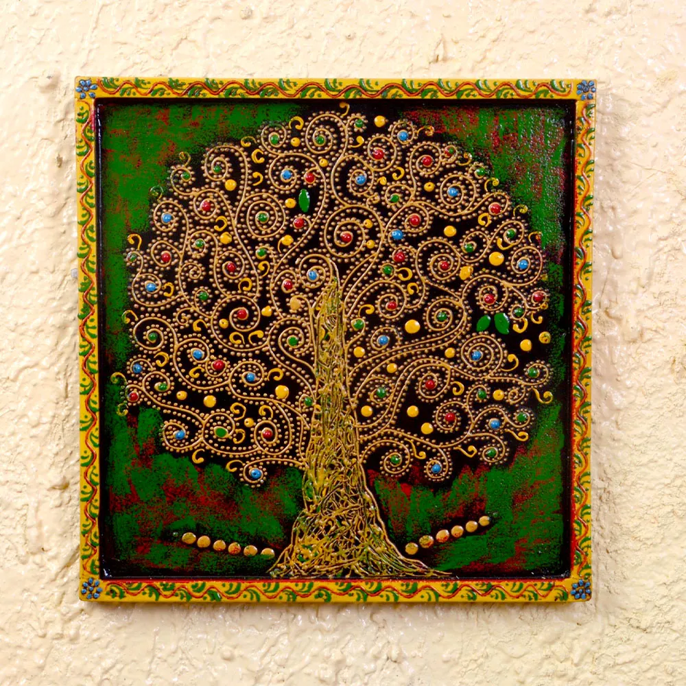 Divine Tree Traditioanl Art Painted Wooden Wall Panel