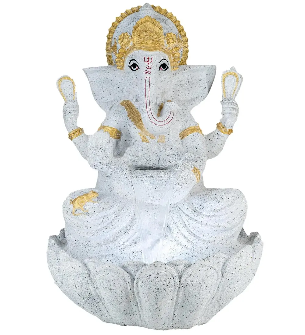 Divine White Lotus Lord Ganesha Indoor Water Fountain