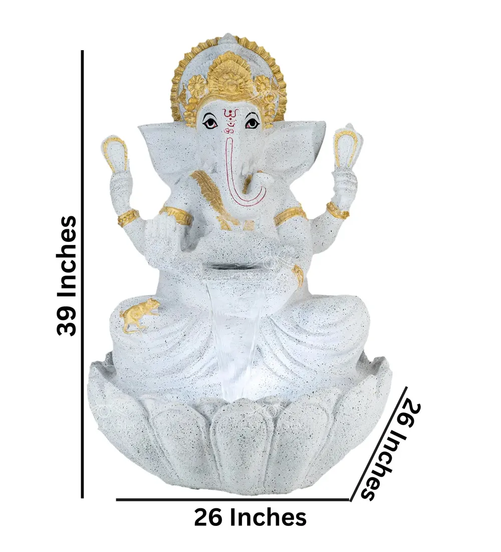 Divine White Lotus Lord Ganesha Indoor Water Fountain