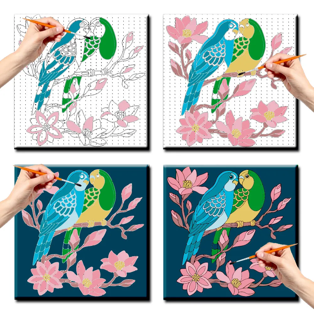 DIY Forest Love Birds Canvas Painting