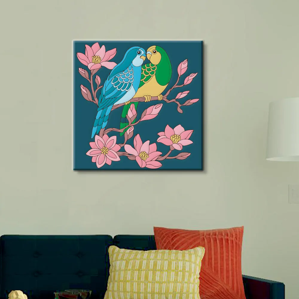 DIY Forest Love Birds Canvas Painting
