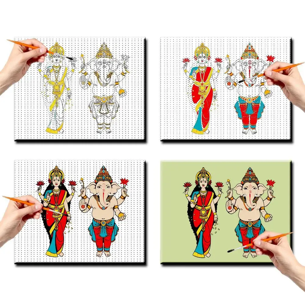 DIY Laxmi &amp; Ganesh Florescent Canvas Painting