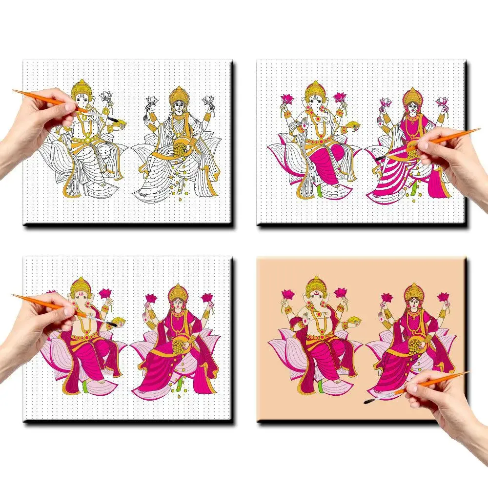 DIY Laxmi &amp; Ganesh Florescent Pink Canvas Painting