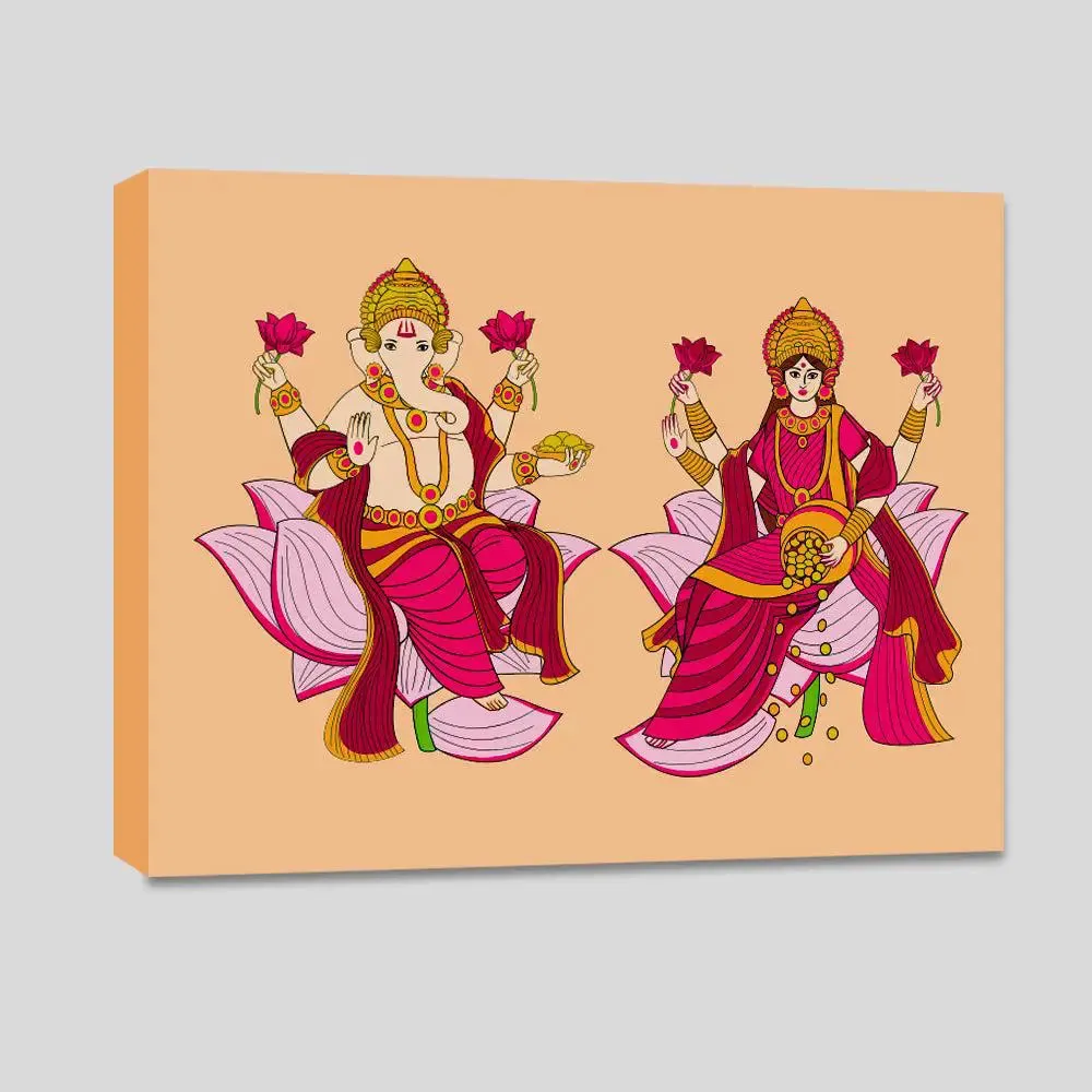 DIY Laxmi &amp; Ganesh Florescent Pink Canvas Painting