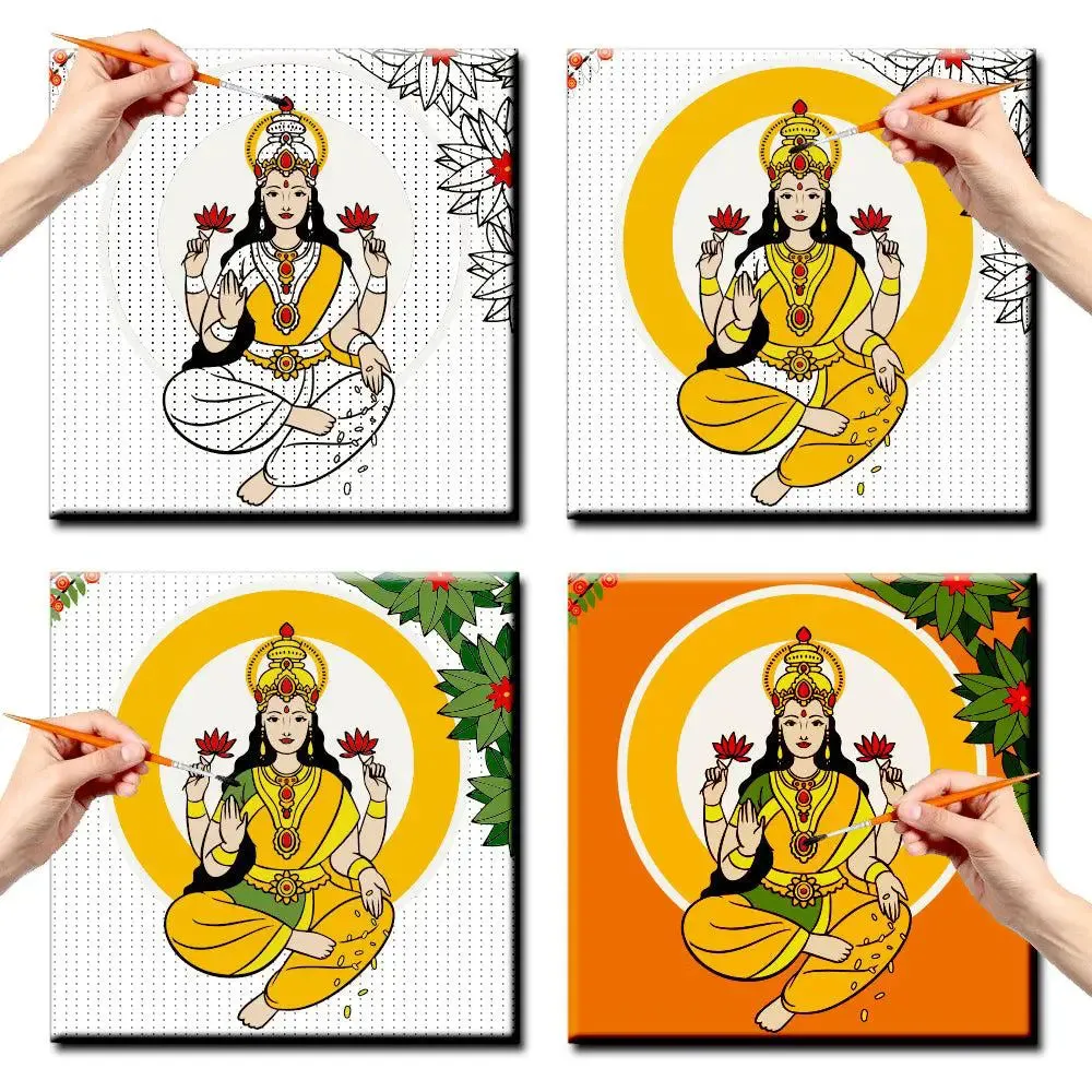 DIY Laxmi Bright Orange Canvas Painting