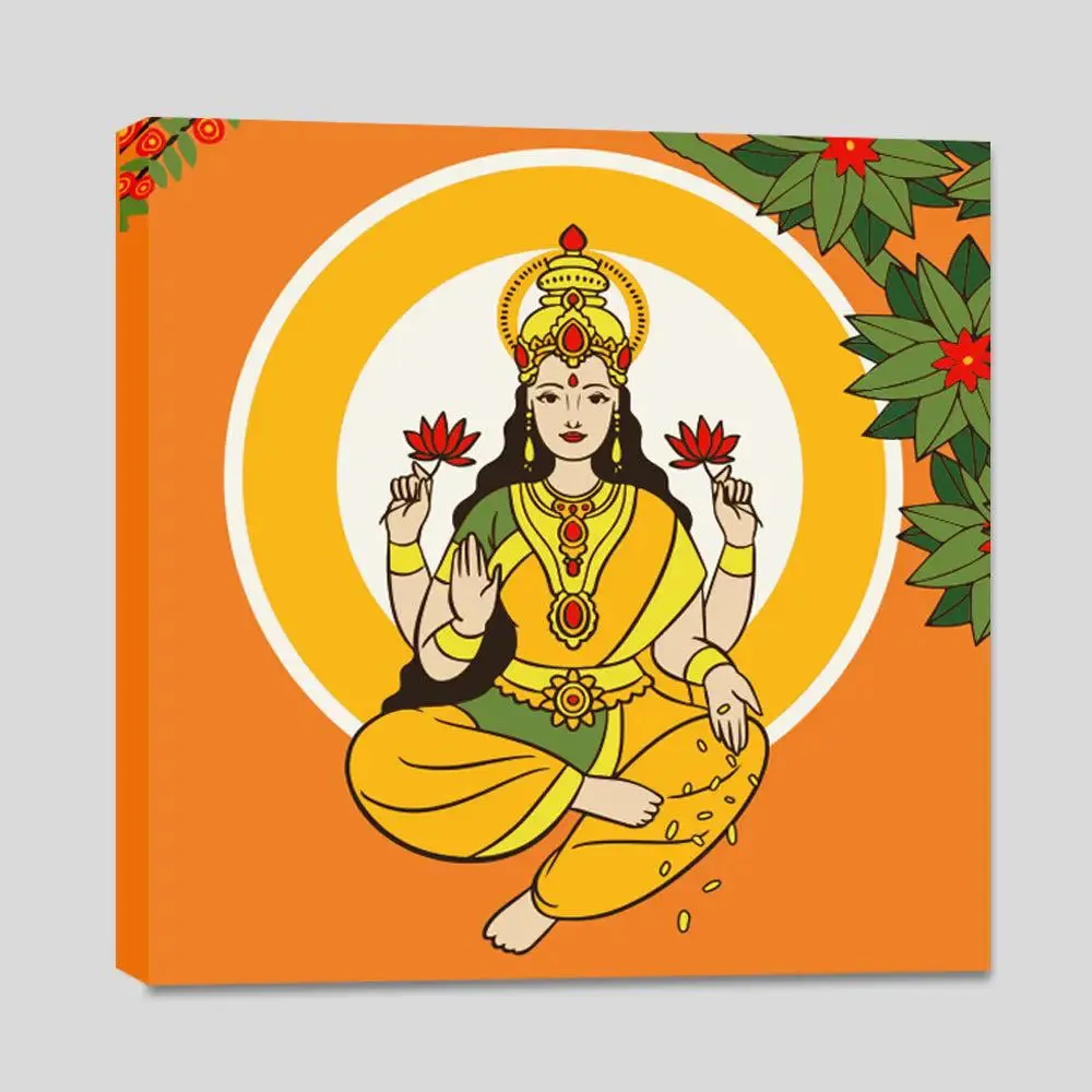 DIY Laxmi Bright Orange Canvas Painting