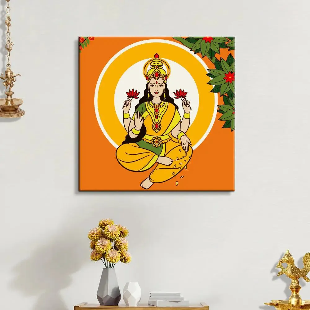 DIY Laxmi Bright Orange Canvas Painting