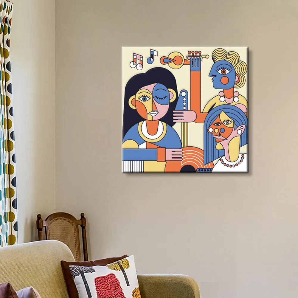 DIY Musician Women Multicolor Canvas Painting