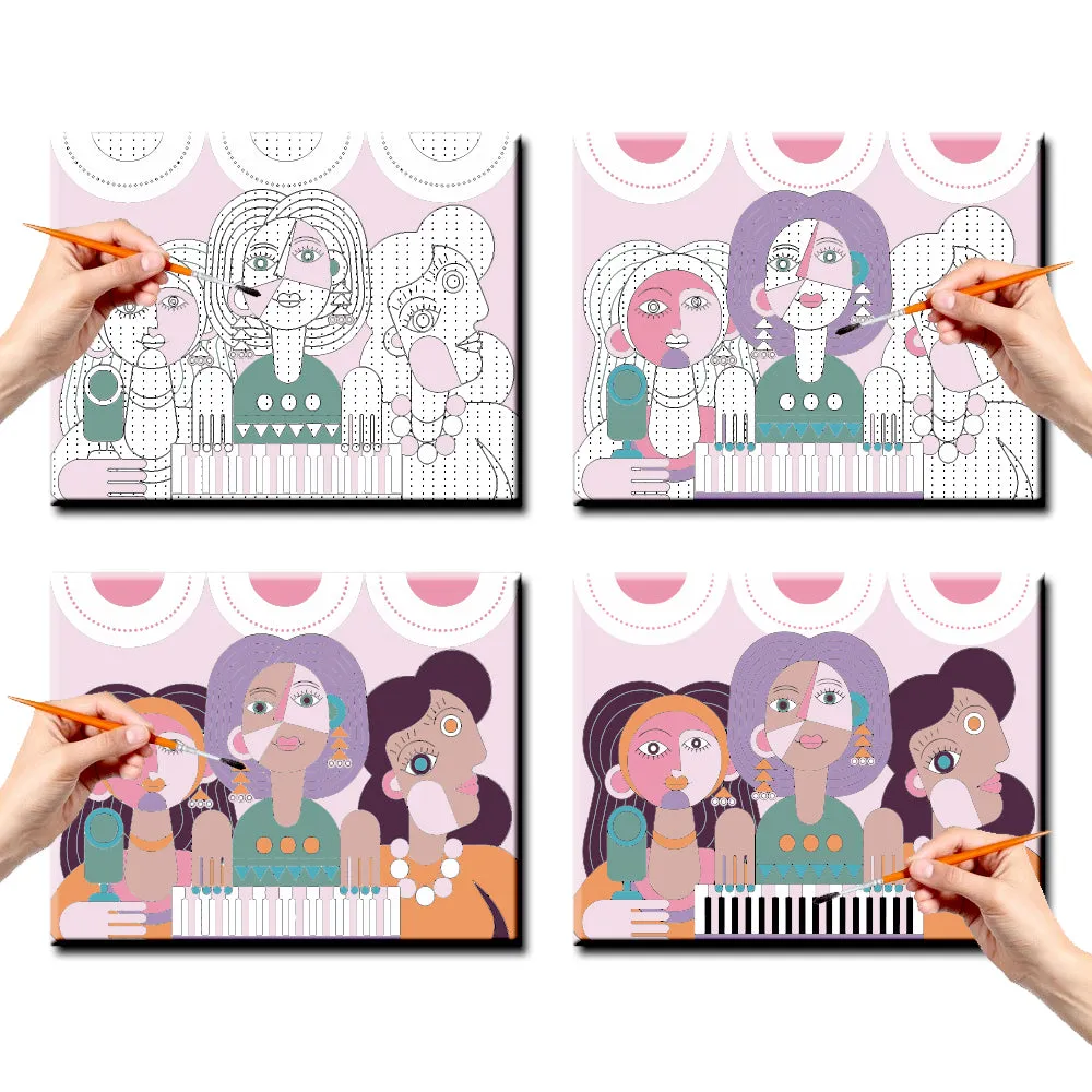 DIY Retro Women Musician Abstract Canvas Painting