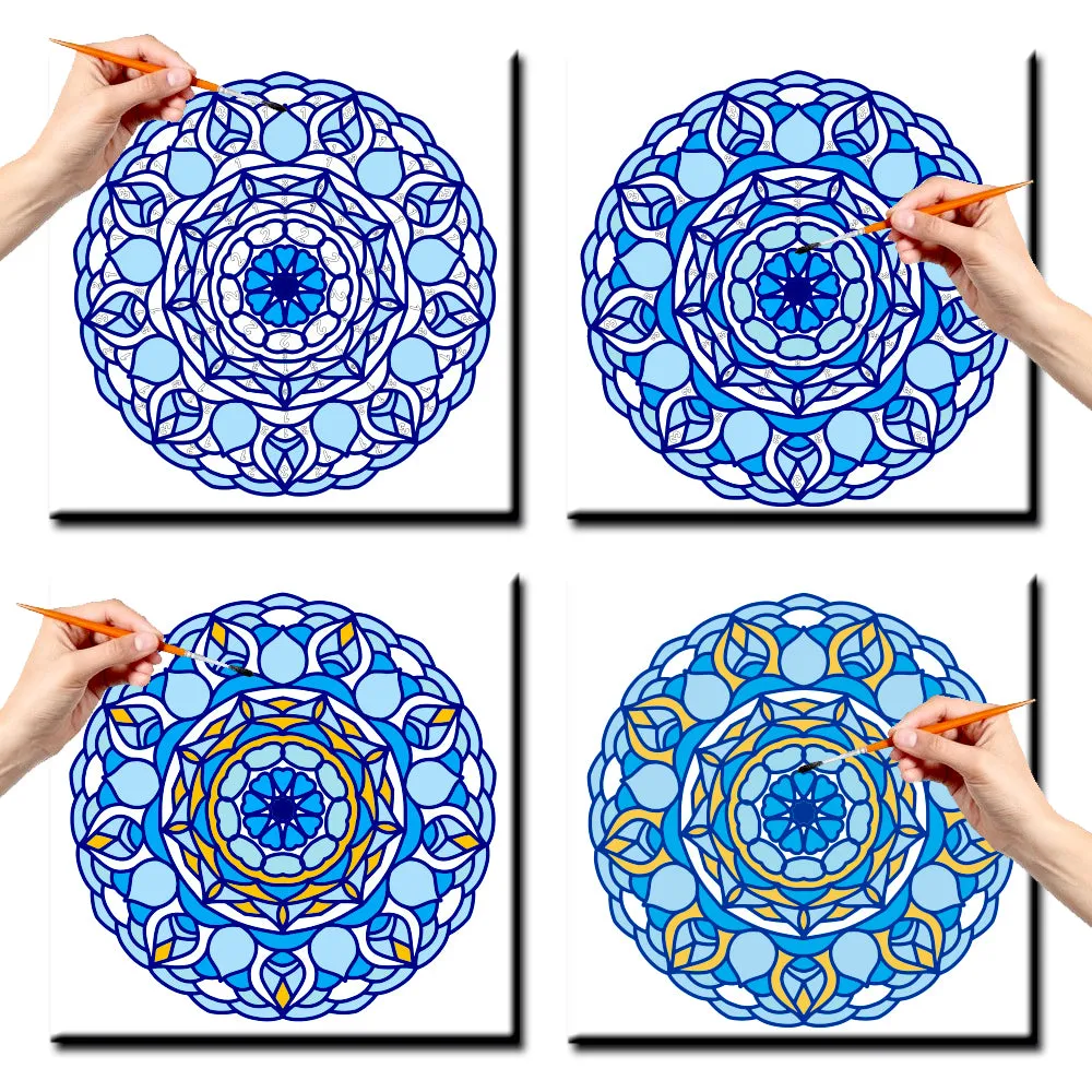 DIY Round Blue Trippy Mandala Art Canvas Painting