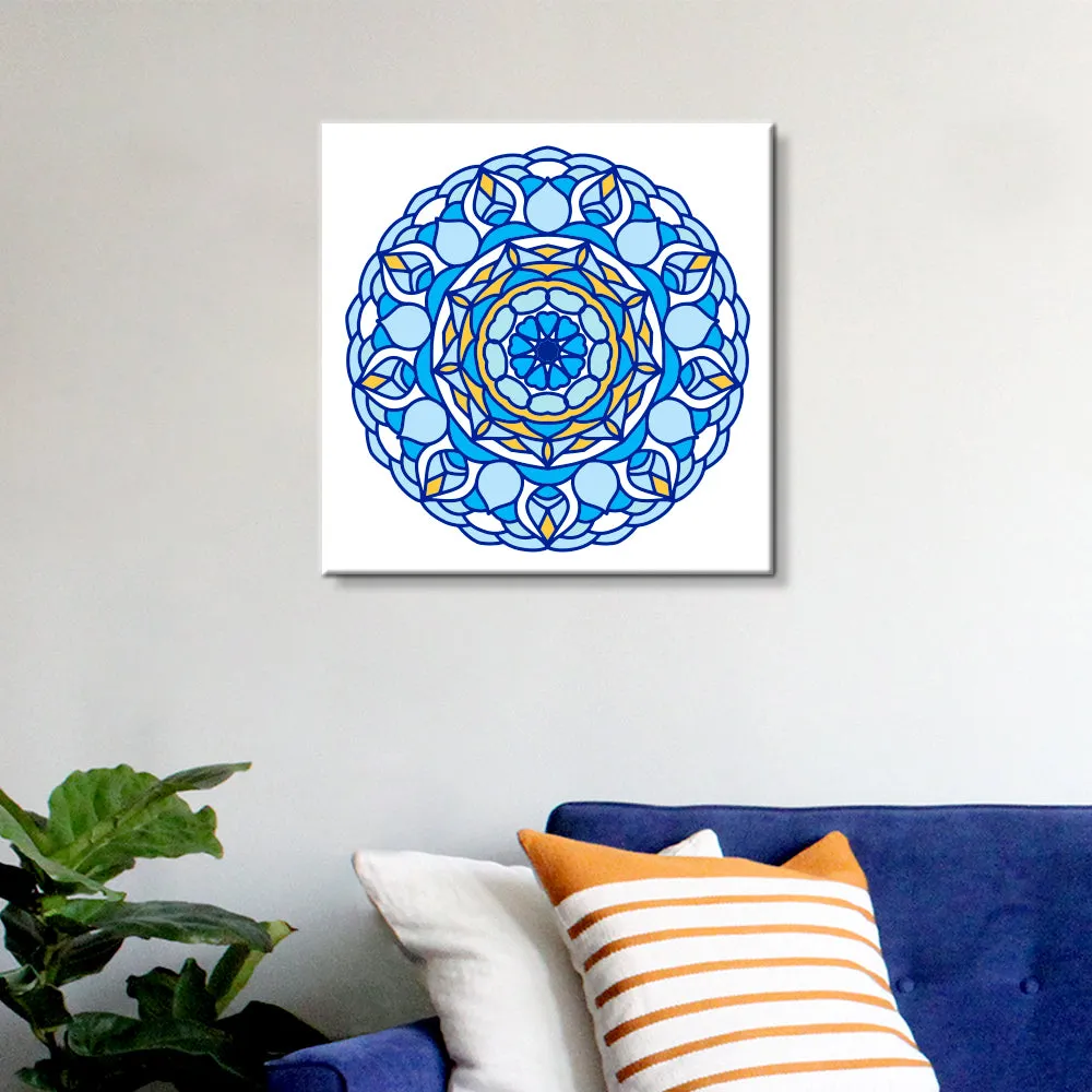 DIY Round Blue Trippy Mandala Art Canvas Painting