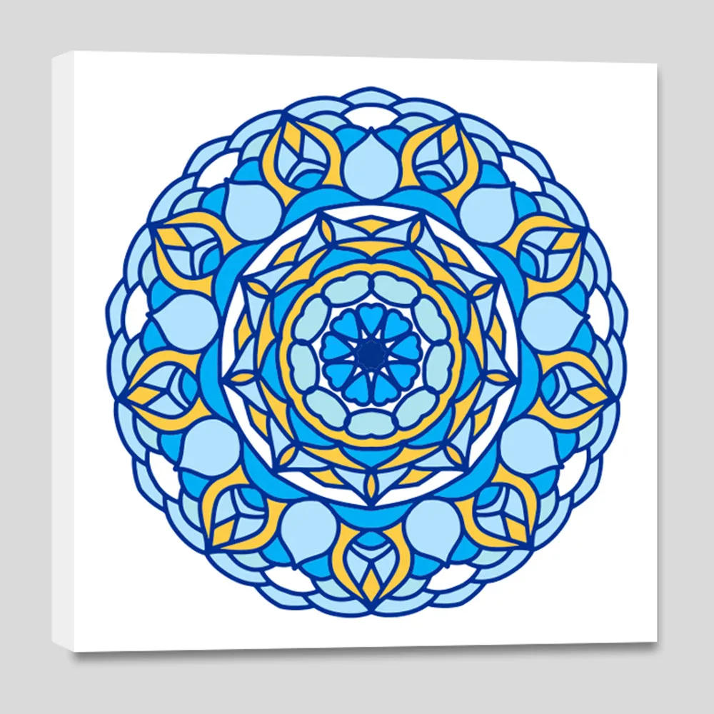 DIY Round Blue Trippy Mandala Art Canvas Painting