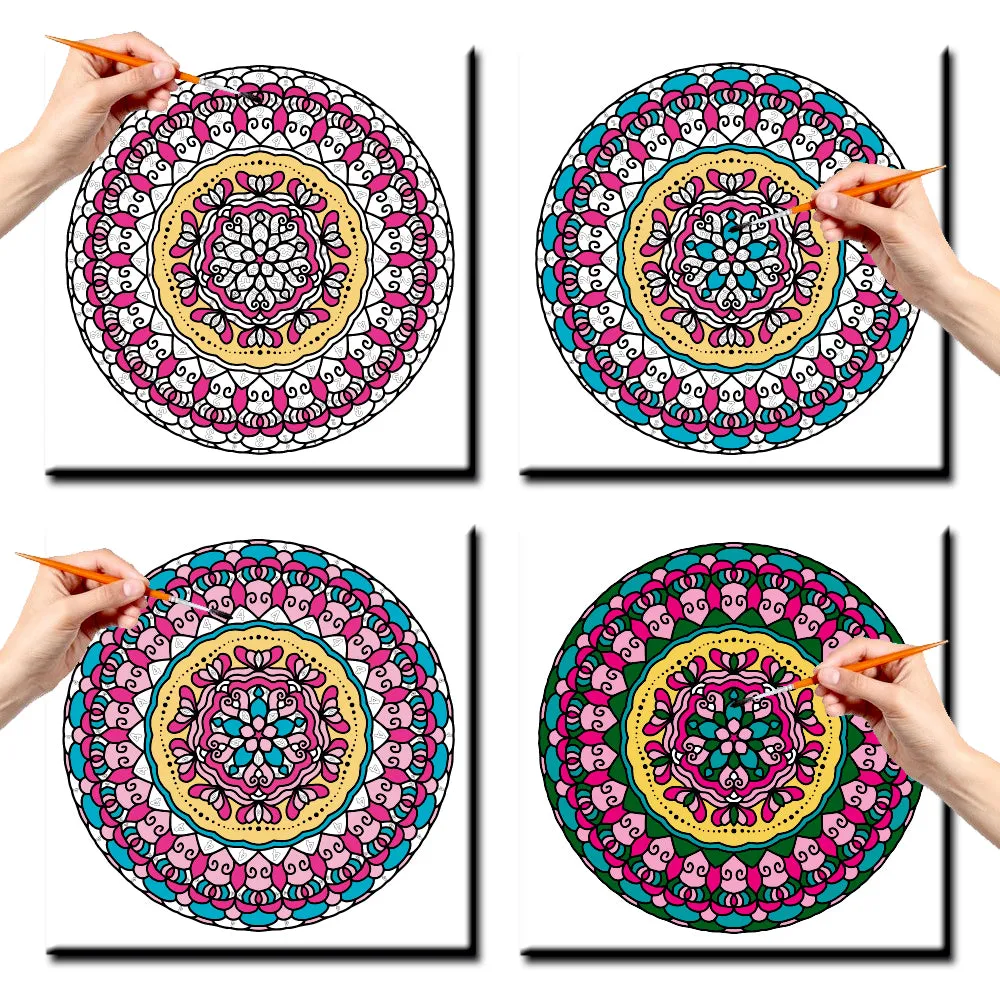 DIY Round Green Trippy Mandala Art Canvas Painting