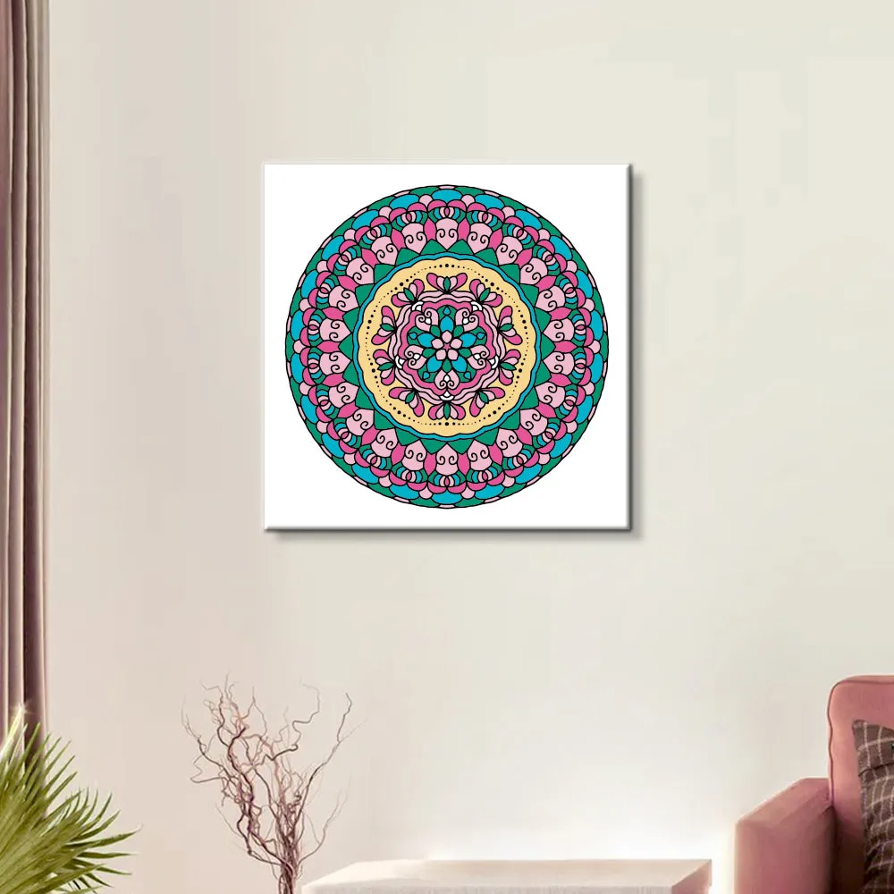 DIY Round Green Trippy Mandala Art Canvas Painting