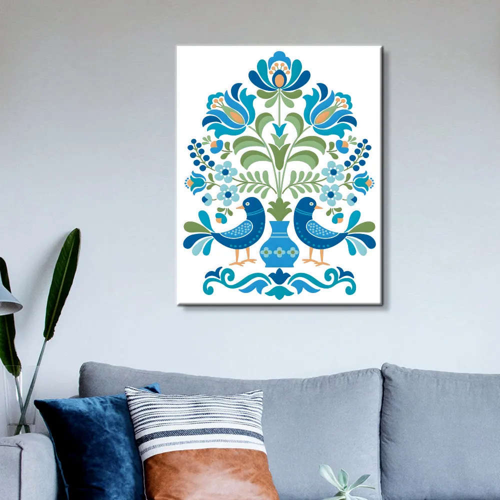 DIY Traditional Patterned Blue Birds Canvas Painting