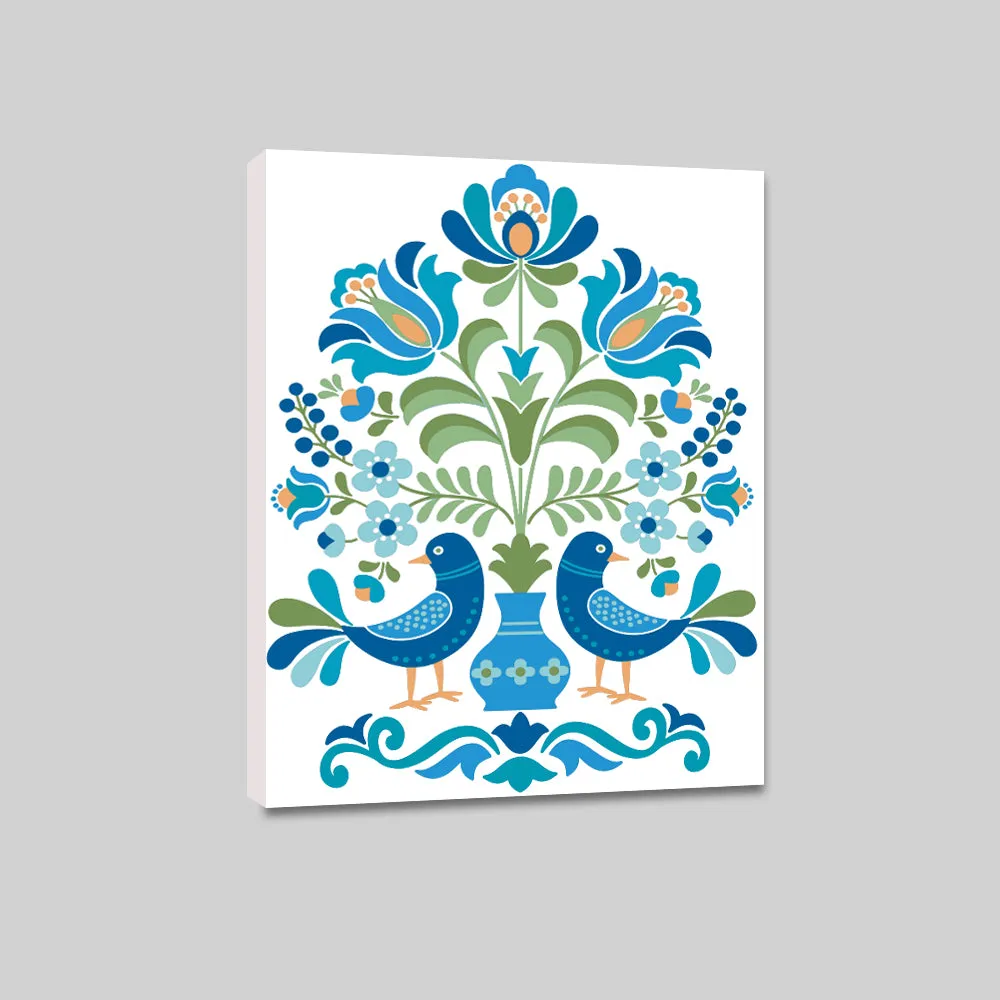 DIY Traditional Patterned Blue Birds Canvas Painting