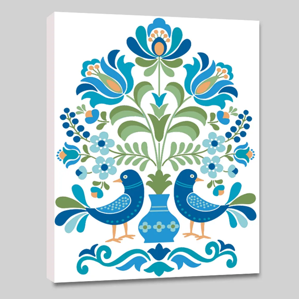 DIY Traditional Patterned Blue Birds Canvas Painting
