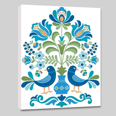 DIY Traditional Patterned Blue Birds Canvas Painting