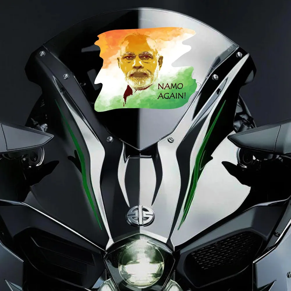 DIY Vinyl Namo Again Narendra Modi Bike Sticker (12 x 10 cm, Multicolour)