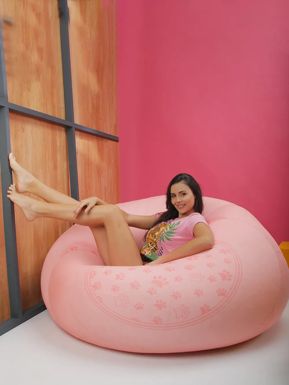 Dog Paw Cute Patterned Pink Bean Bag (Beans Not Included) XL