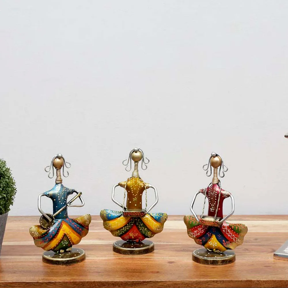 Doll Musicians Metal Figurines Set / Showpiece Of 3