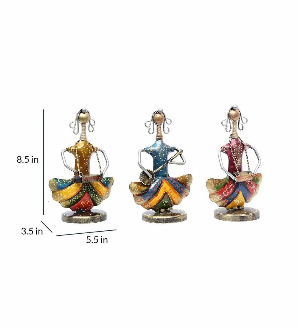 Doll Musicians Metal Figurines Set / Showpiece Of 3
