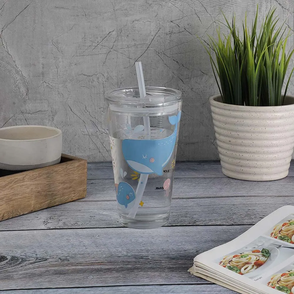 Dolphin Print Starbucks Glass Mason Jar With Straw