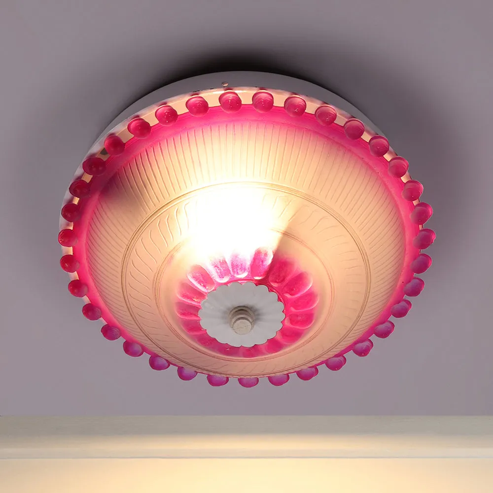 Dome Shaped Pink Artistic Bordered Flush Mount Light