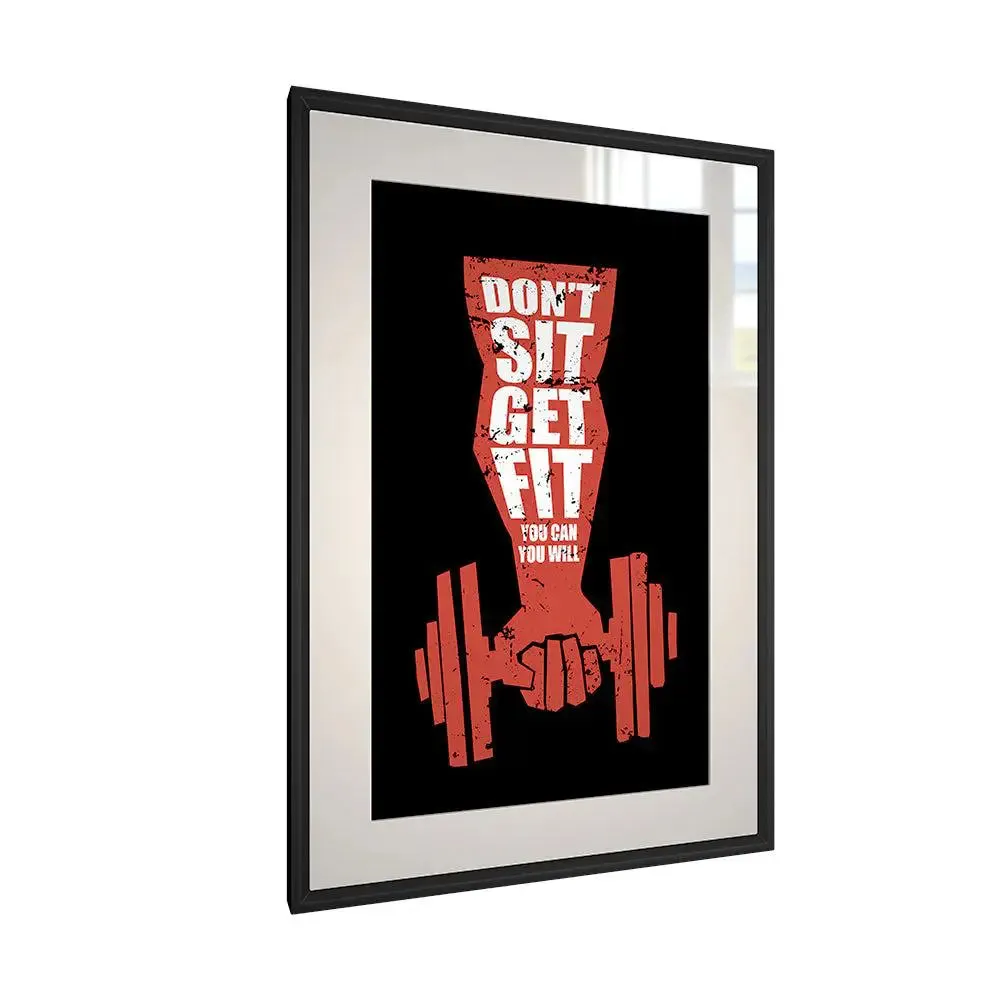 Don't Sit, Get Fit Motivational Framed Art Gym Wall Decor