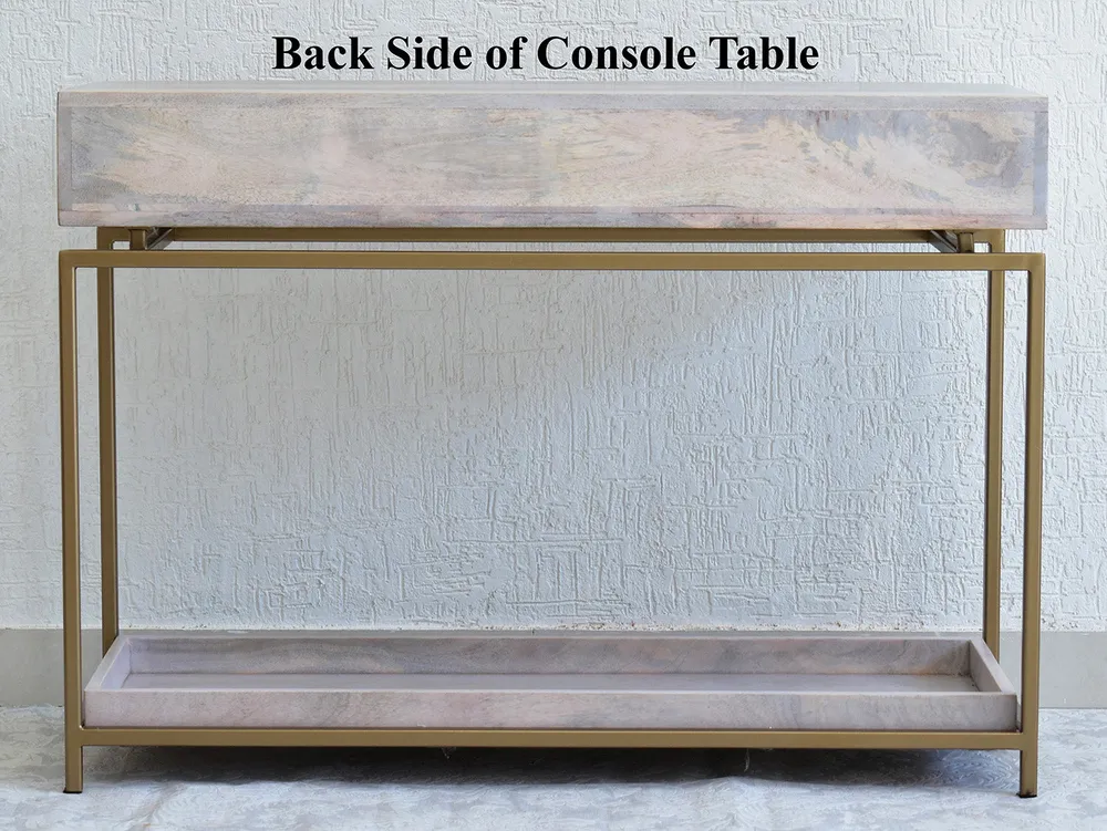 Double Drawer With Tray Solid Wood Red Console Table With Golden Iron Frame Red