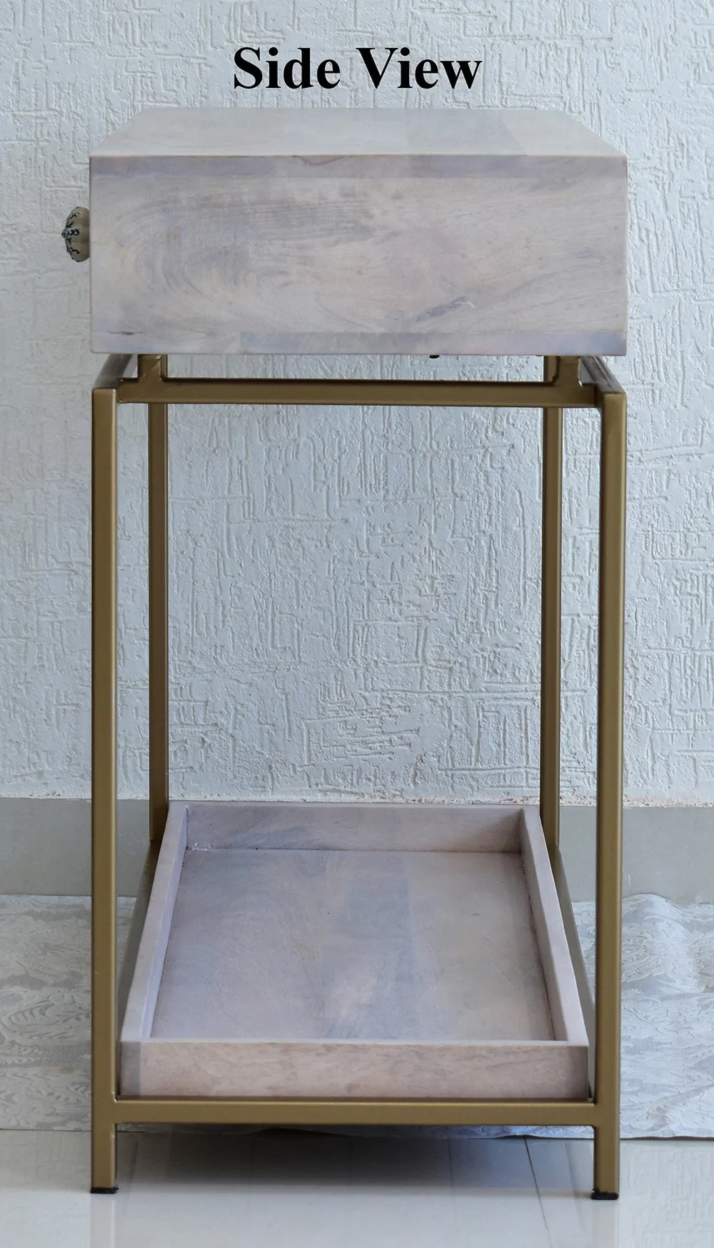 Double Drawer With Tray Solid Wood Red Console Table With Golden Iron Frame Red