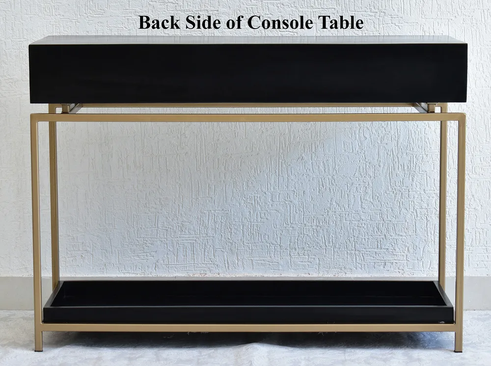 Double Drawer With Tray Solid Wood Red Console Table With Golden Iron Frame Red