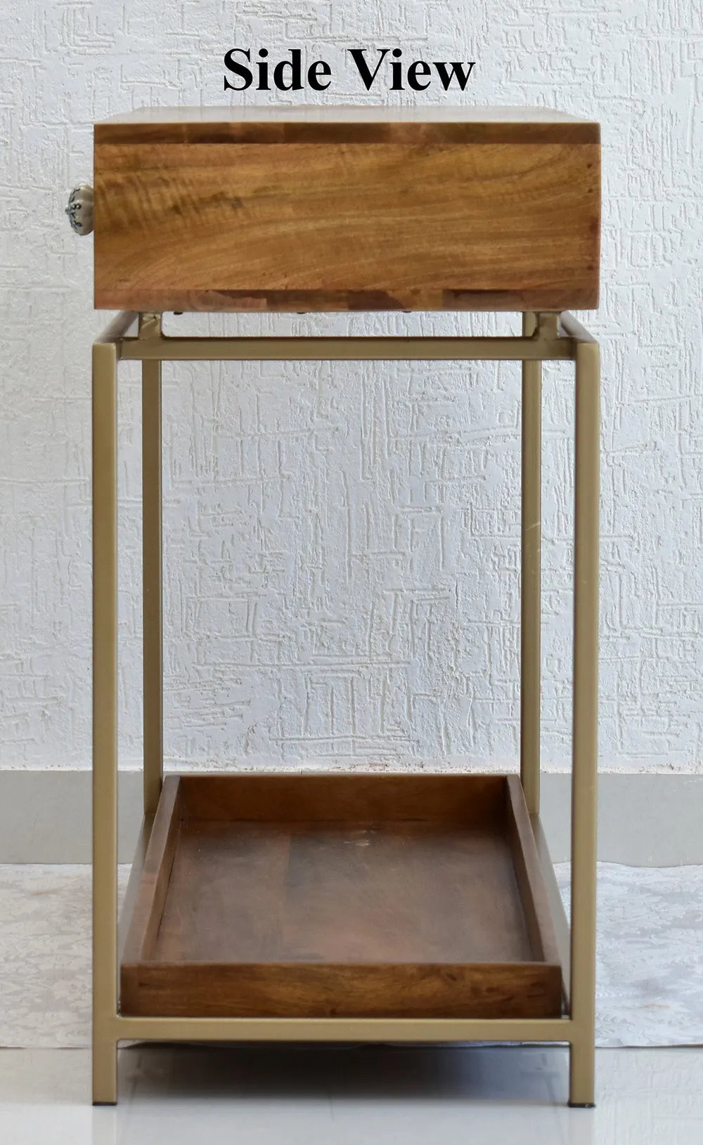 Double Drawer With Tray Solid Wood Red Console Table With Golden Iron Frame Red