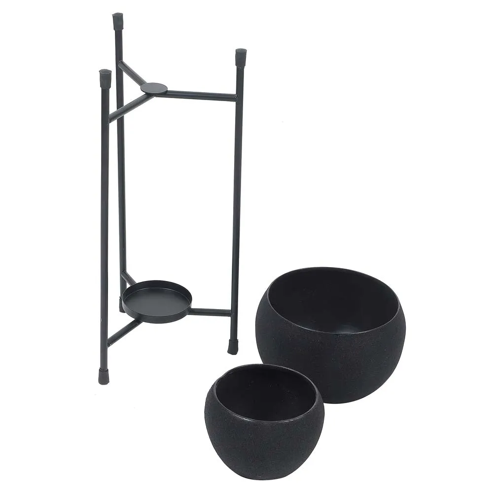 Double Layer Black Metal Planter With Stand