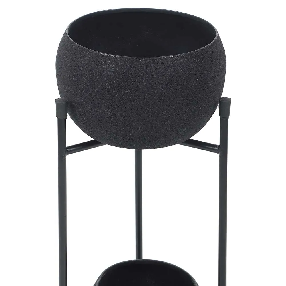 Double Layer Black Metal Planter With Stand