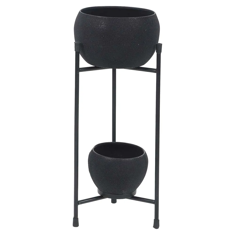 Double Layer Black Metal Planter With Stand
