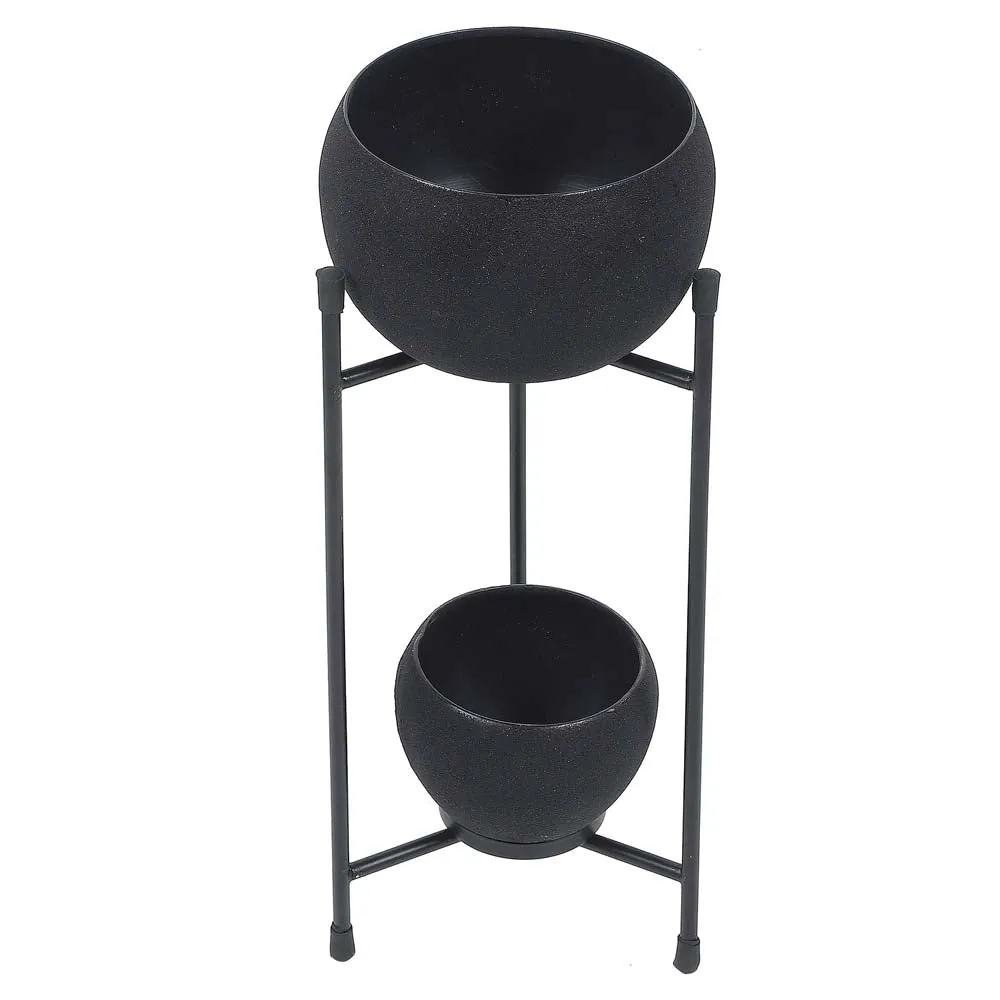 Double Layer Black Metal Planter With Stand