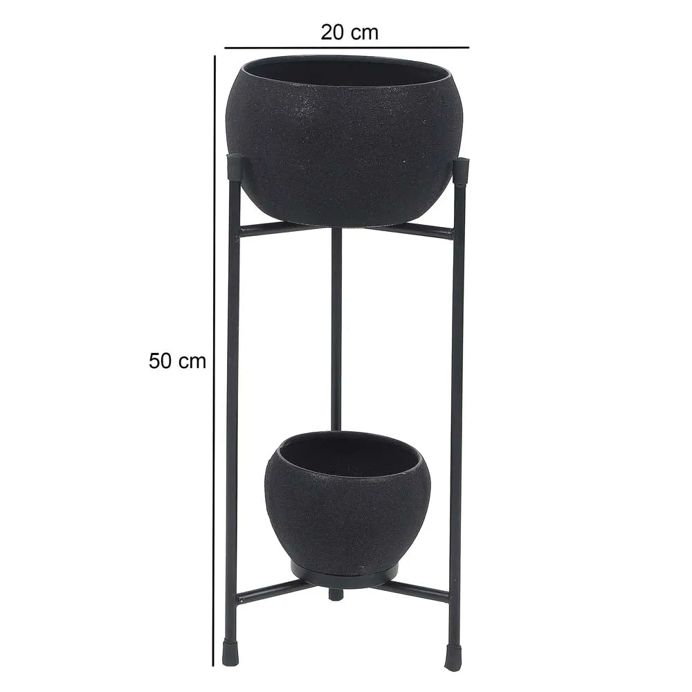 Double Layer Black Metal Planter With Stand