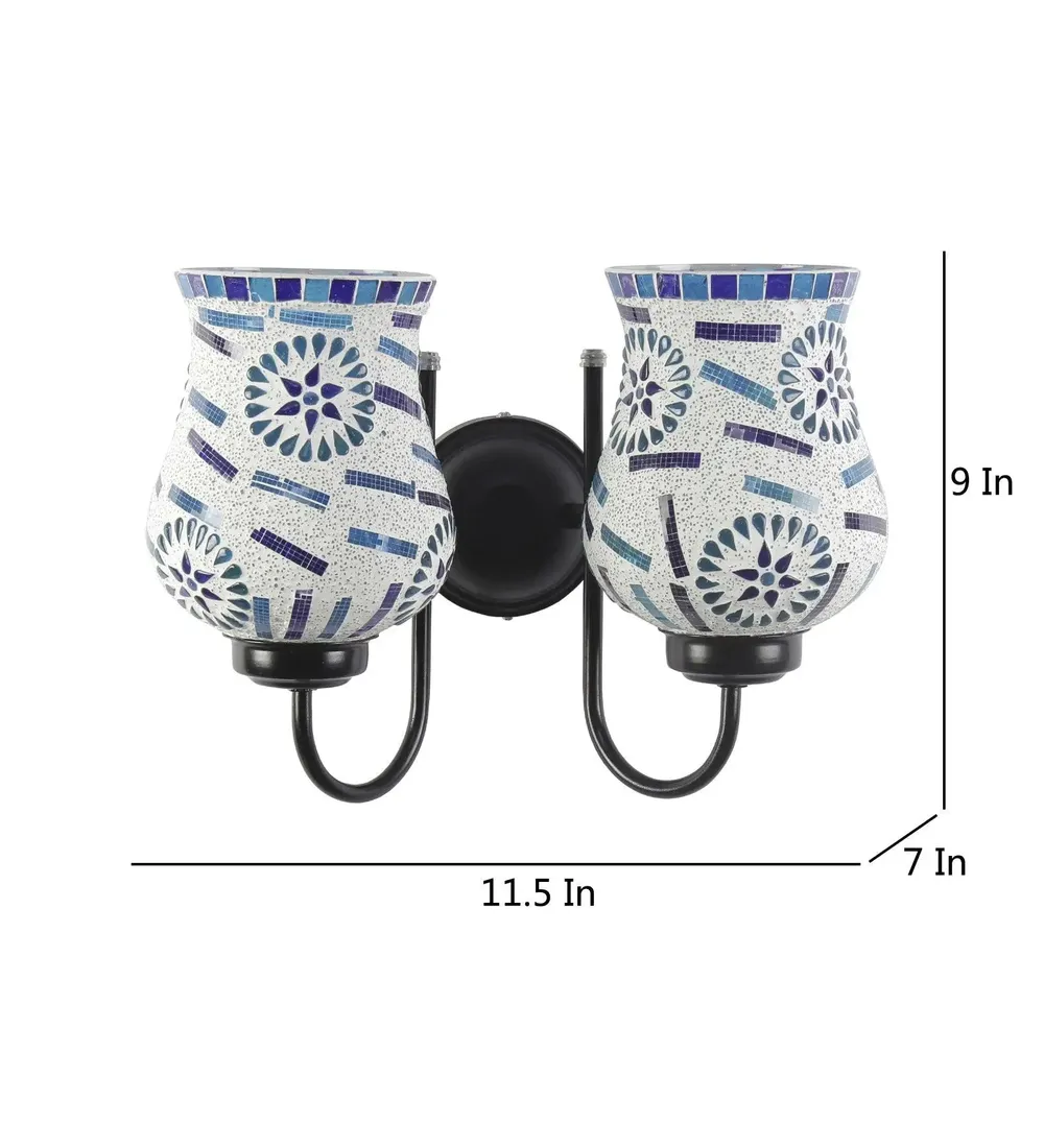 Double Multicolor Blue Toned Mosaic Wall Lamp Single Piece