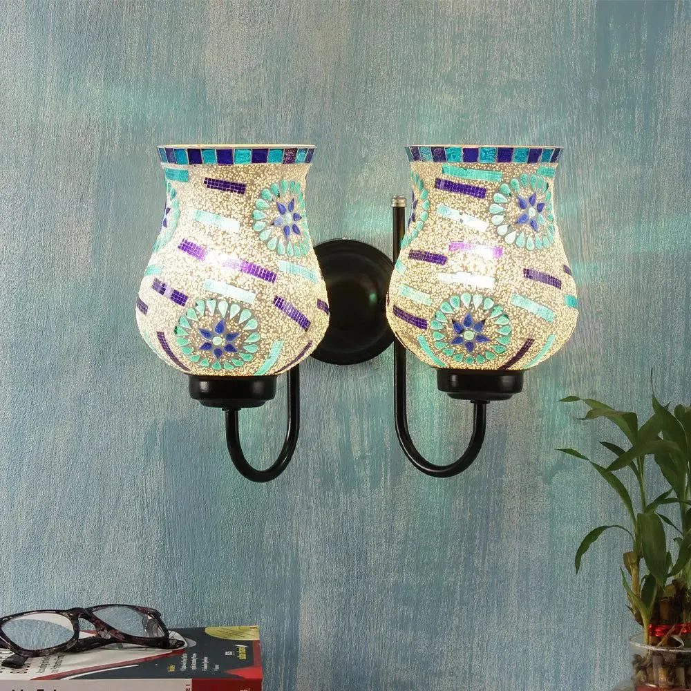 Double Multicolor Blue Toned Mosaic Wall Lamp Single Piece