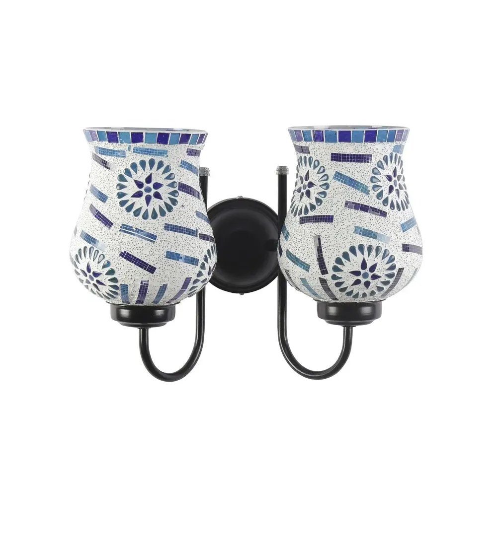 Double Multicolor Blue Toned Mosaic Wall Lamp Single Piece