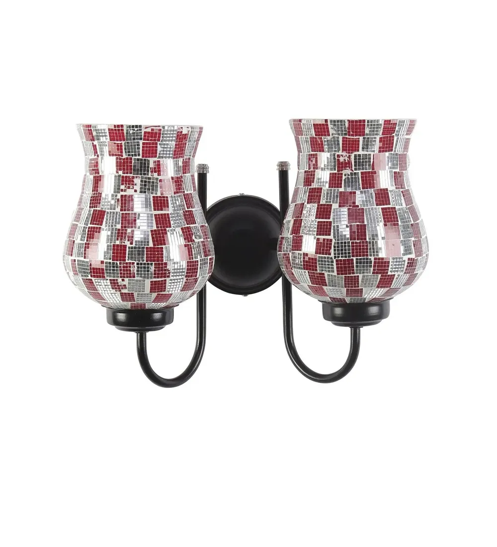 Double Multicolor Pink Tone Mosaic Wall Lamp Single Piece