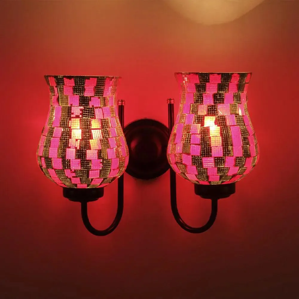 Double Multicolor Pink Tone Mosaic Wall Lamp Single Piece