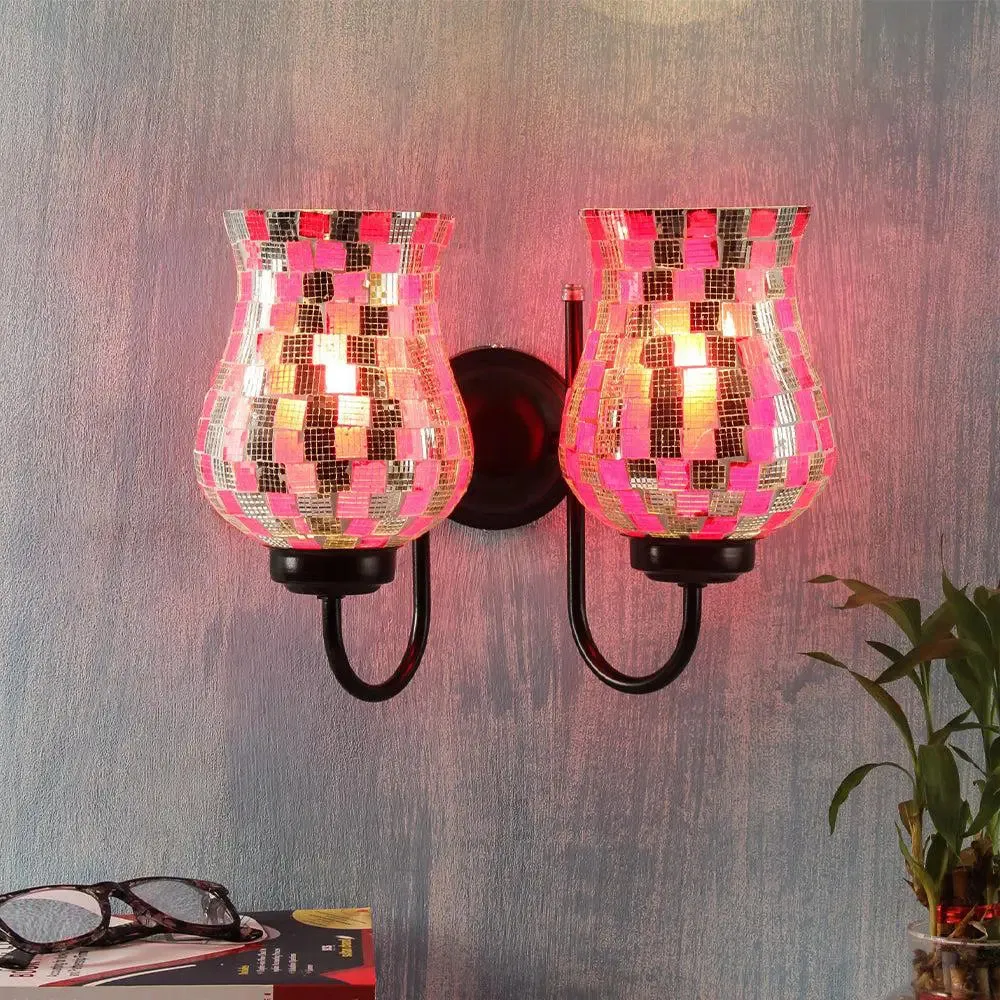 Double Multicolor Pink Tone Mosaic Wall Lamp Single Piece