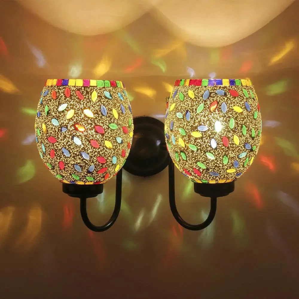 Double Multicolor Vibrant Mosaic Wall Lamp