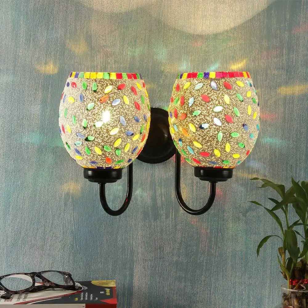 Double Multicolor Vibrant Mosaic Wall Lamp