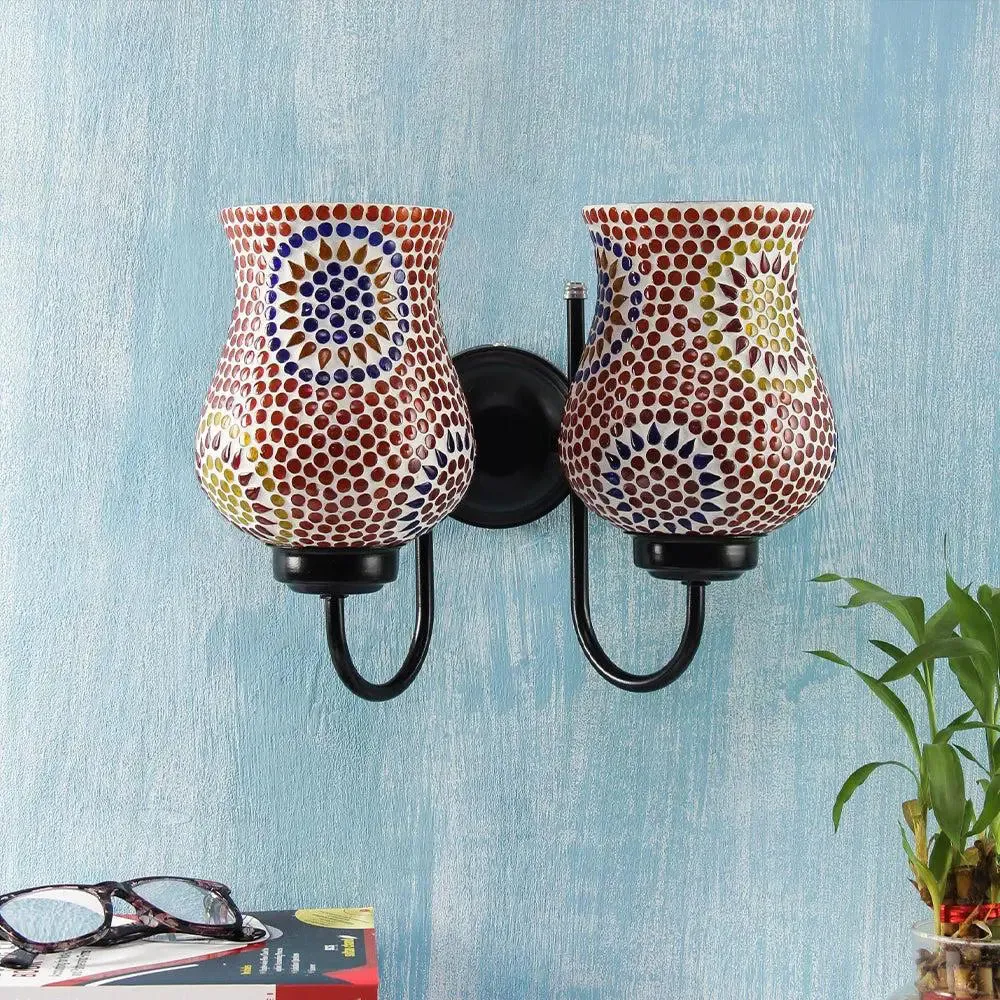 Double Multicolor Warm Toned Mosaic Wall Lamp Single Piece