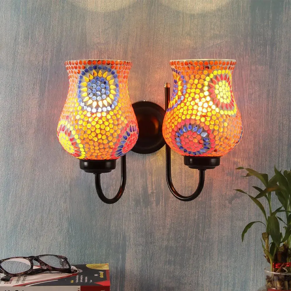 Double Multicolor Warm Toned Mosaic Wall Lamp Single Piece