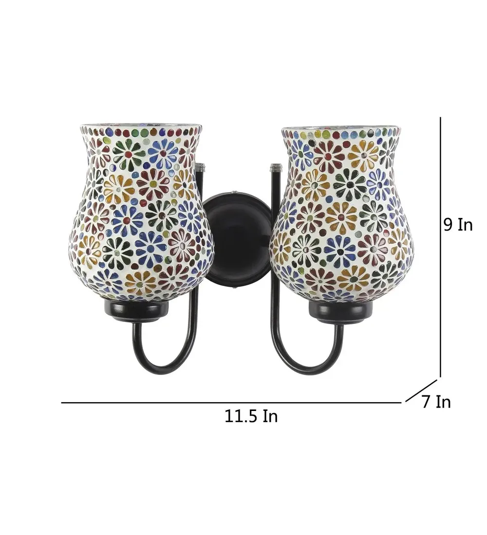 Double Multicolors Floral Mosaic Wall Lamp Single Piece